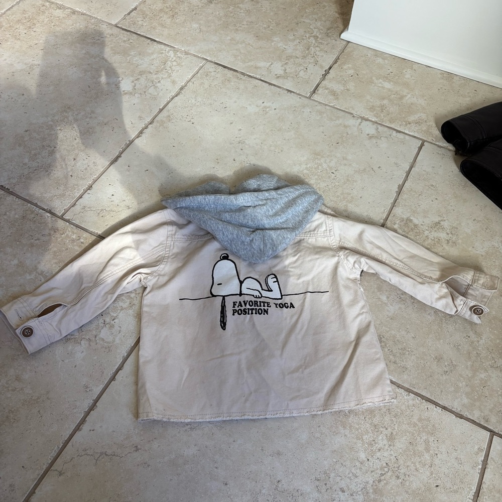 Zara Kids Beige Graphic Jacket with Gray Hood